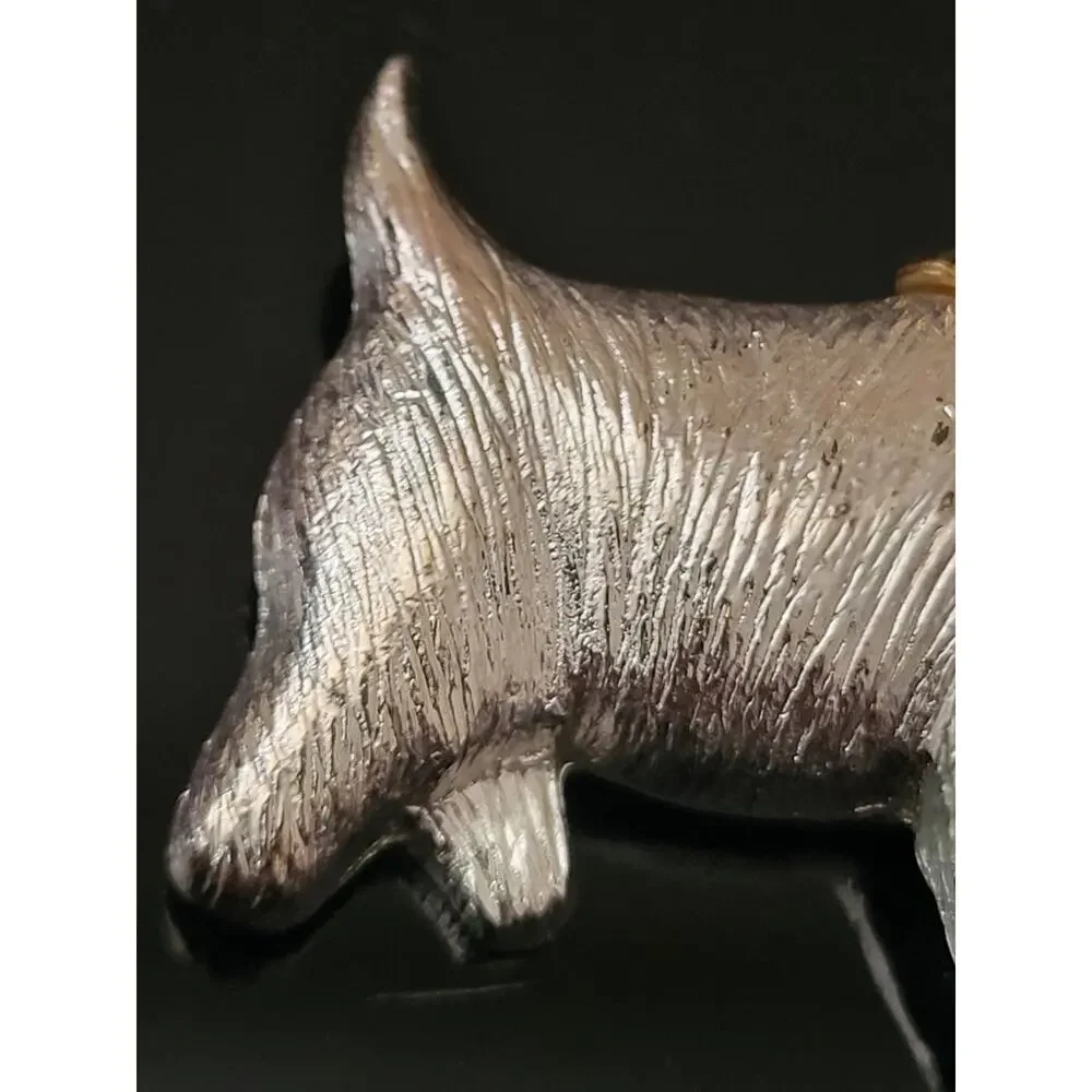 Terrier Scotty Dog Brooch Pin Silver Color Gold Trim Rhinestones Dog‎ Collar Eye